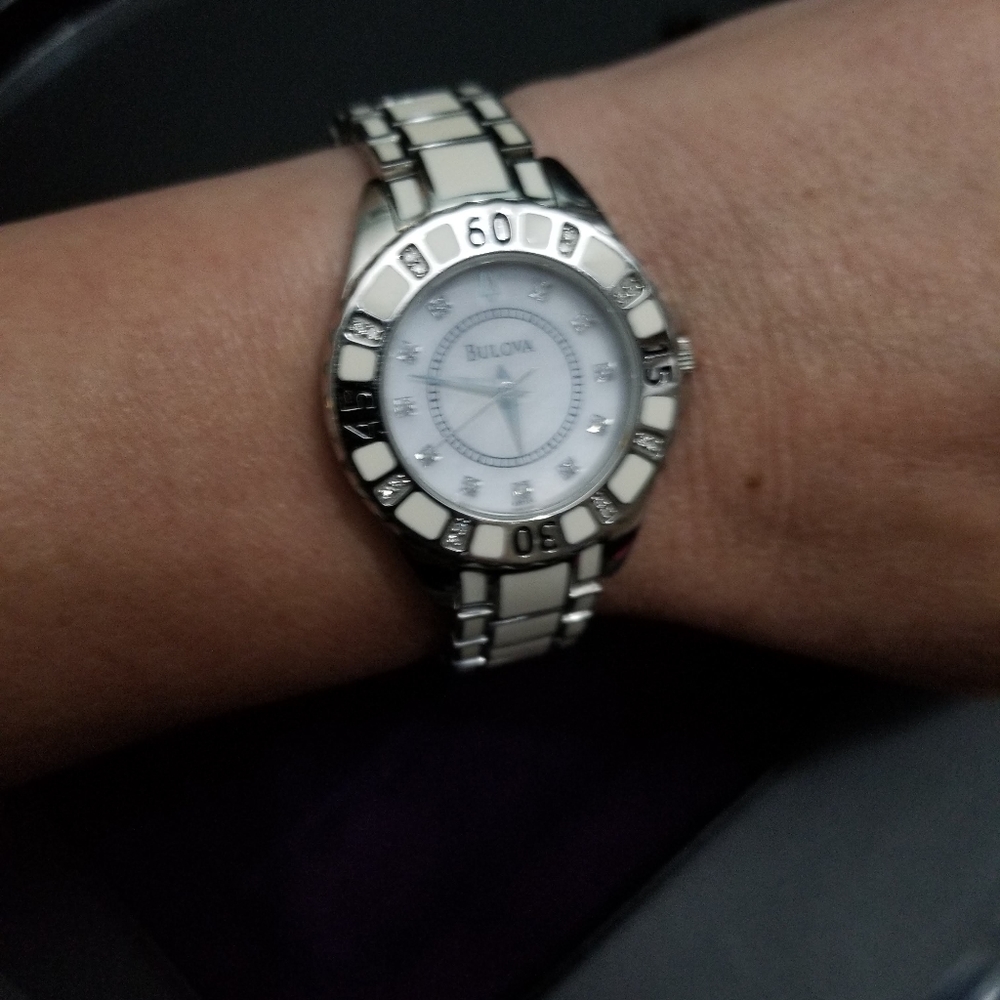Bulova Womens Stainless Steel and Off-White Watch